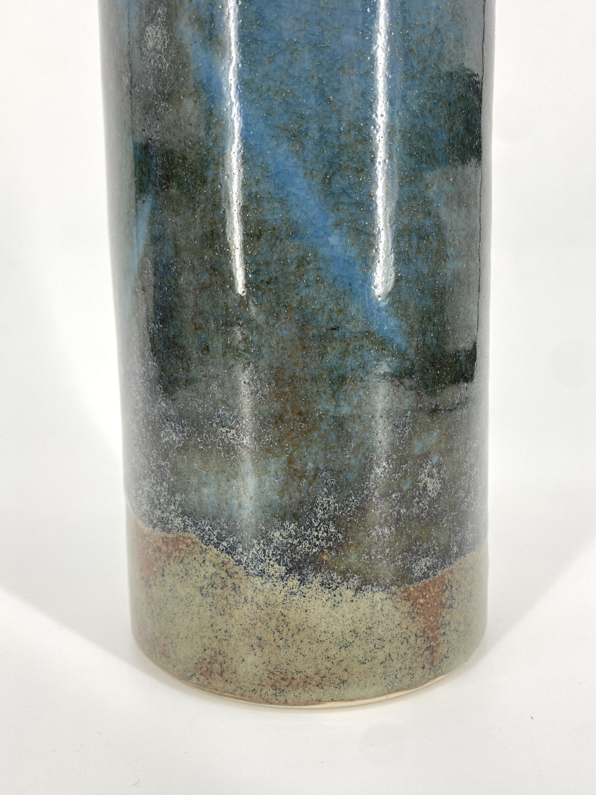 * STUDIO KERAMIK VASE BLAU TÜRKIS GRAU BRAUN GLÄNZEND 21CM VINTAGE