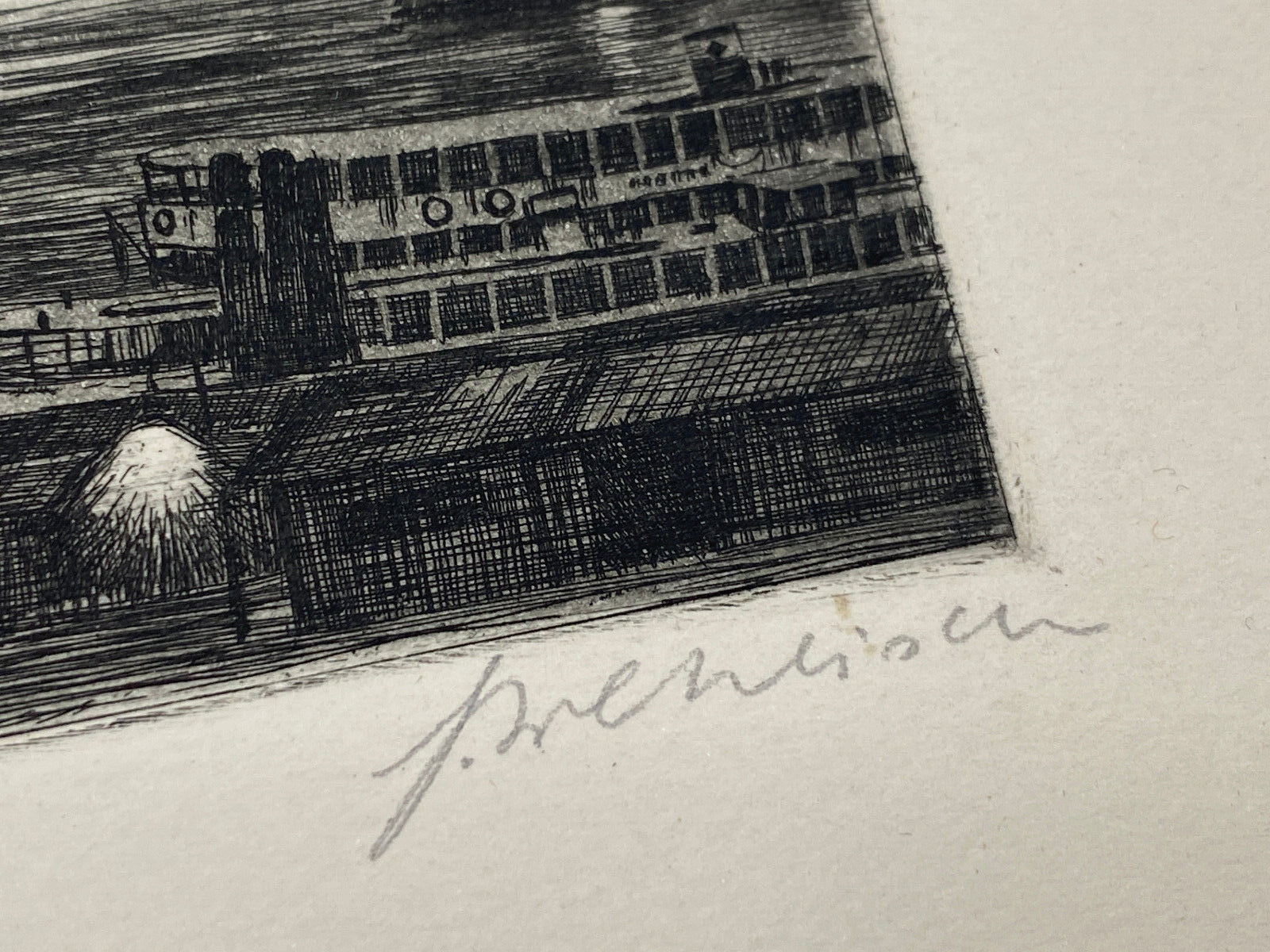 * RADIERUNG HAMBURG HAFEN BEI NACHT STÜLCKENWERFT HEINZ WEHLISCH um 1960