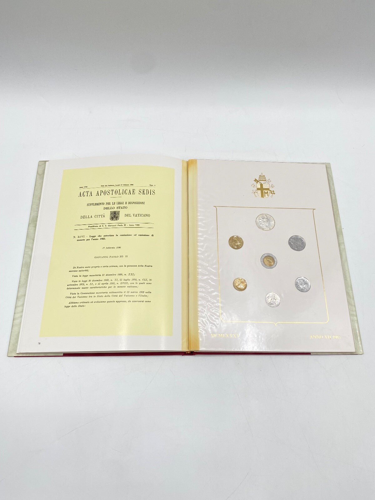 * VATICANO MONETE 1985 BUCH MÜNZSAMMLUNG VATIKAN PONTIFICATO PAOLO JOHANNES PAUL