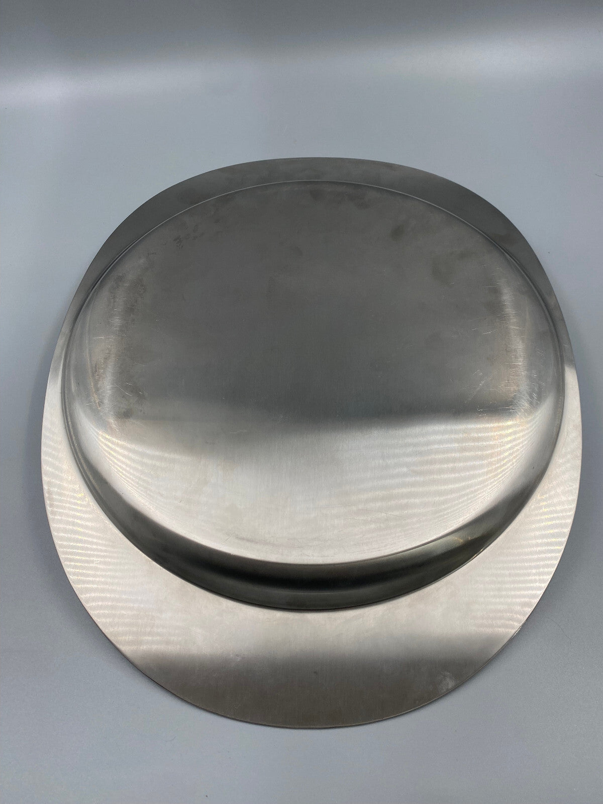 * EDELSTAHL 18-10 TABLETT OVAL ZANI ITALIEN 1970er VINTAGE POMO MEMPHIS