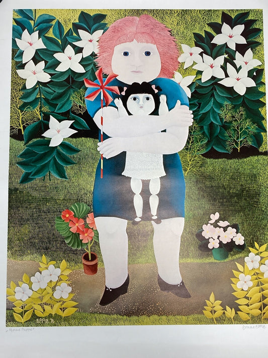 * BRUNO EPPLE POSTER PRINT MEINE PUPPE 1976 NAIVE MALEREI HANDSIGNIERT 50X69 CM
