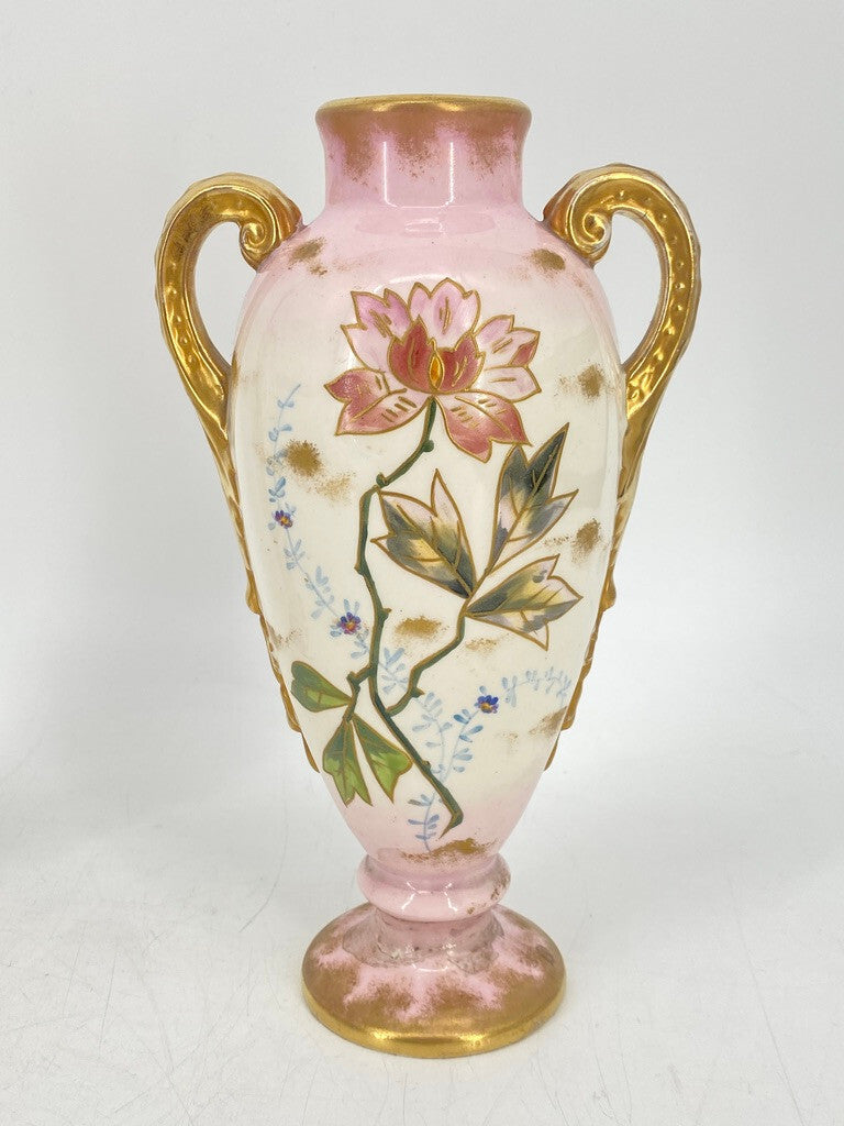 * 2 x VASE PRUNKVASE HENKELVASE BONN FRANZ ANTON MEHLEM PORZELLAN GOLD FLORAL