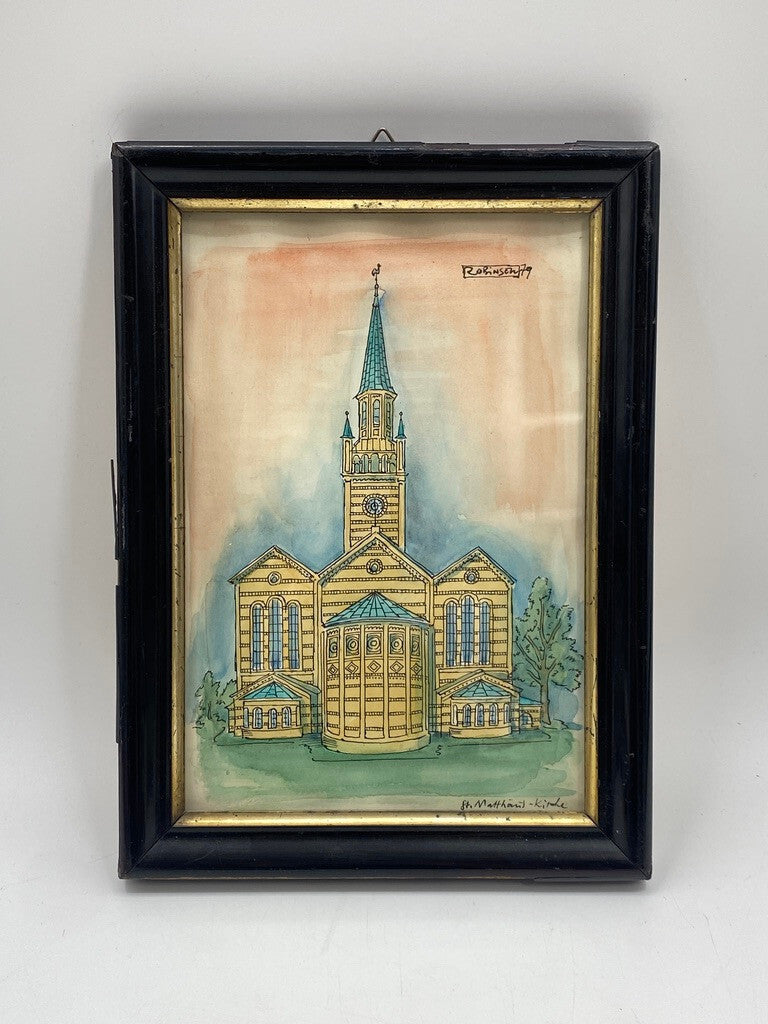 * ZEICHNUNG KOLORIERT BERLIN ST. MATTHÄUS KIRCHE 1979 SIGNIERT ROBINSEN