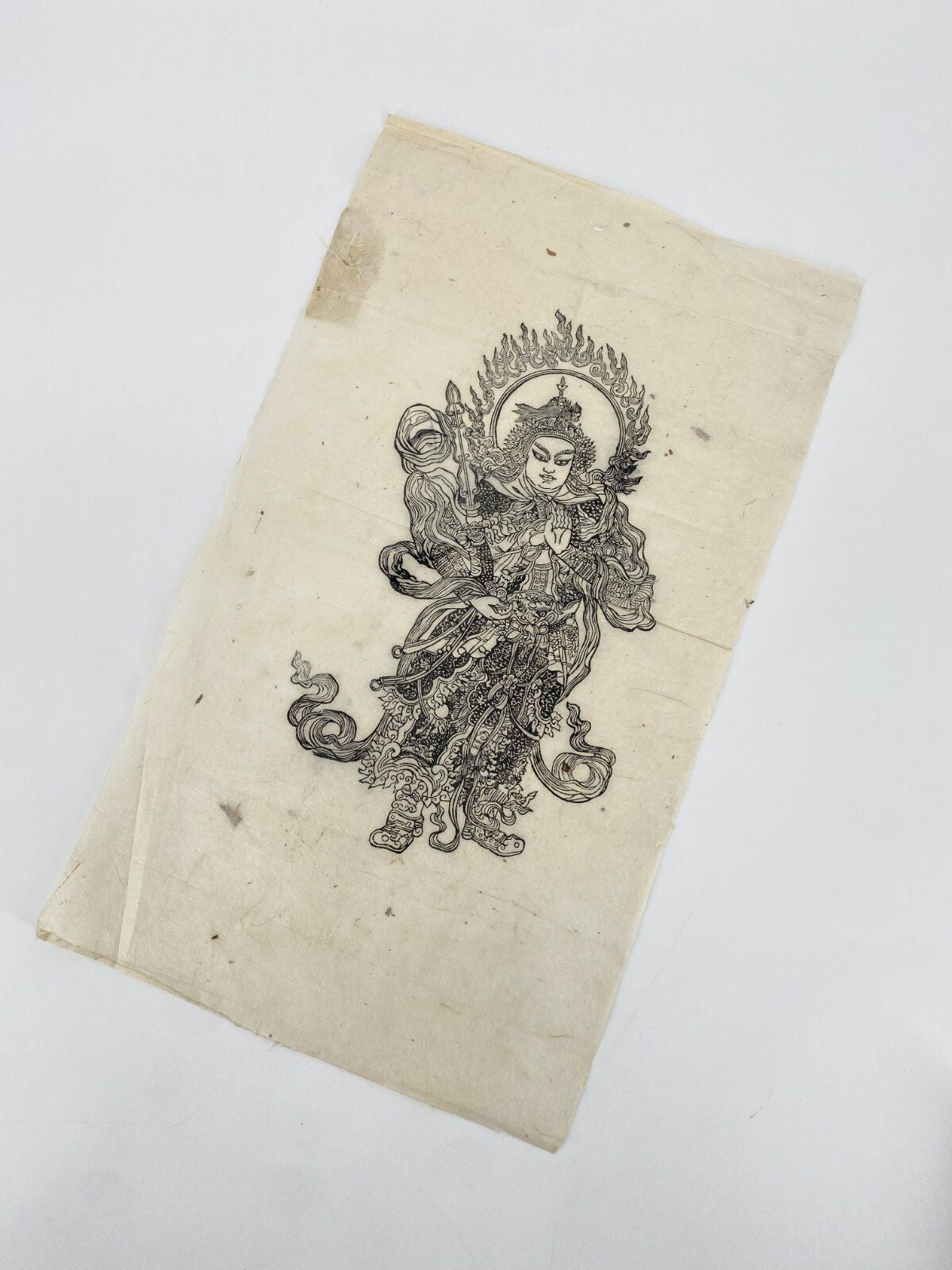 * HOLZSCHNITT BUDDHA BISHAMON GOTTHEIT DRUCK GRAFIK ASIEN