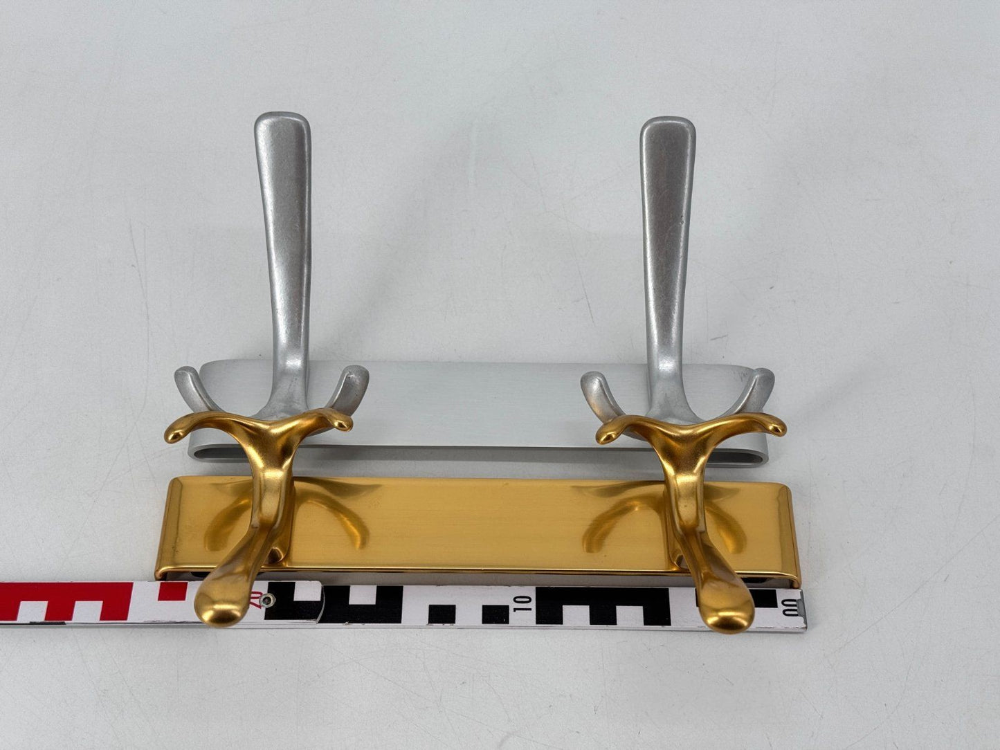 2x GARDEROBE HAKENLEISTEN 2 HAKEN MESSING ALU 70er VINTAGE