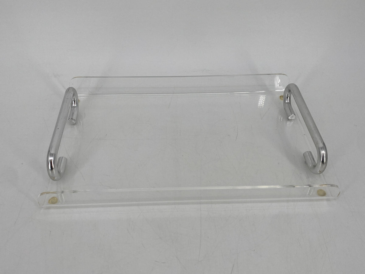 * VINTAGE ACRYLGLAS PLEXI TABLETT SERVIERTABLETT CHROMGRIFFE 70er ABAGE
