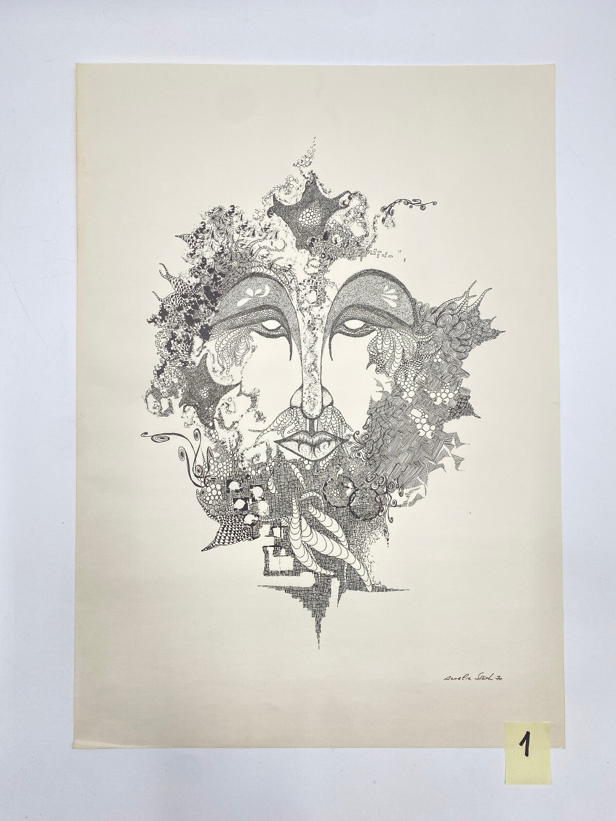* 1v2 ANNELIE STÄRK GRAFIK DRUCK ABSTRAKT SURREAL GESICHT ZEICHNUNG SIGNIERT 70