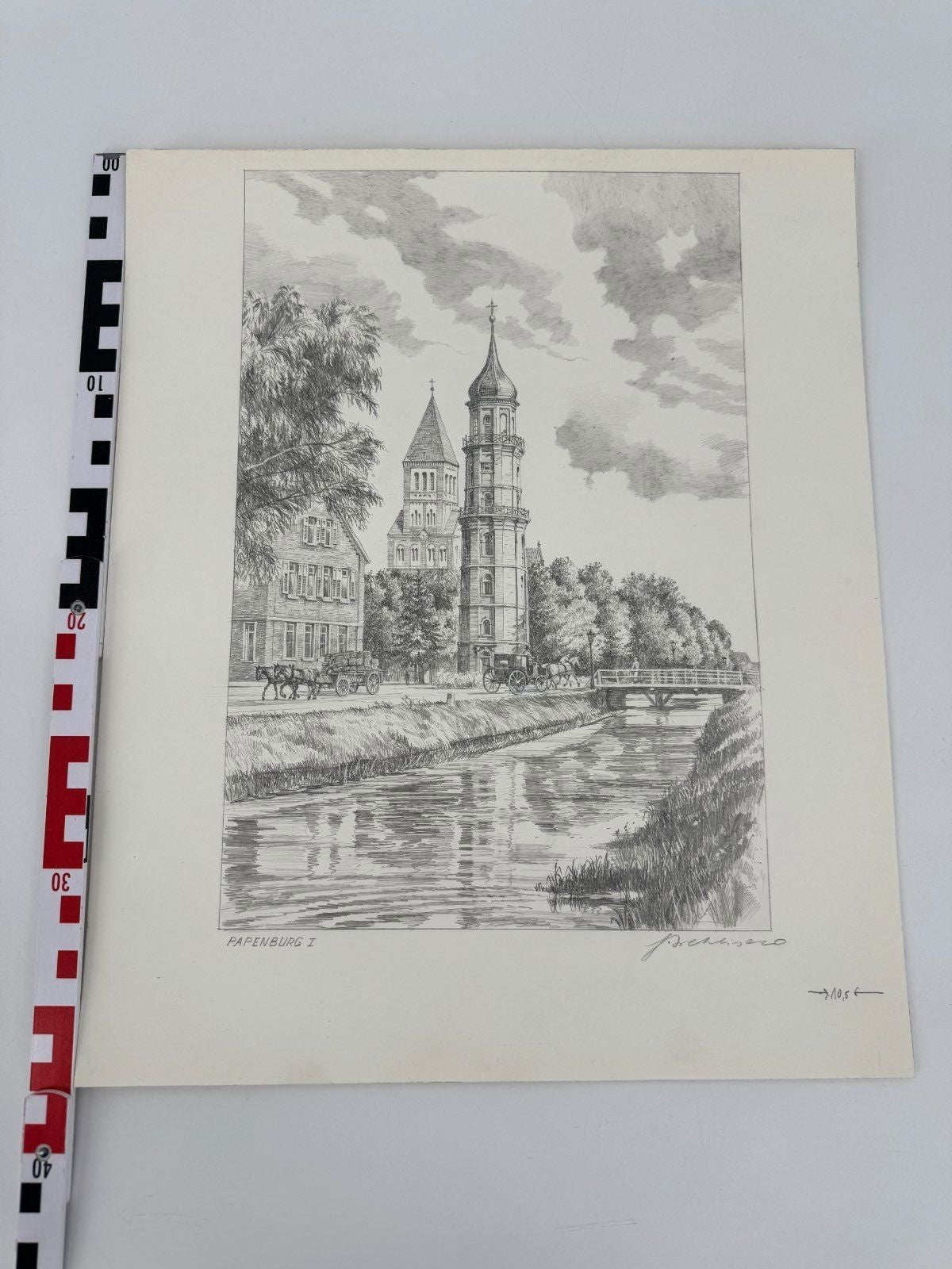 * HEINZ WEHLISCH ZEICHNUNG PAPENBURG ANSICHT SIGNIERT
