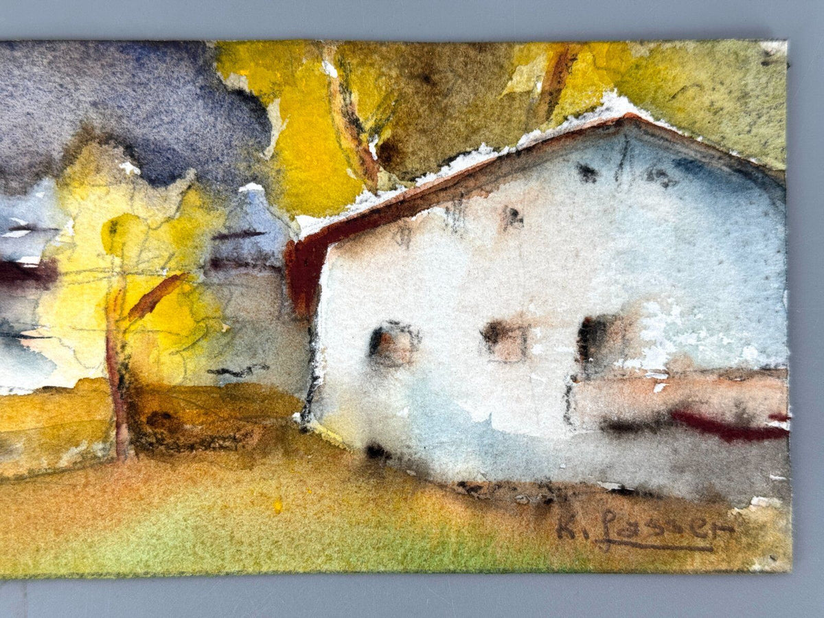 *AQUARELLGEMÄLDE K. LASSER HERBSTLICH HOF LANDSCHAFT LANDHOF SIGN