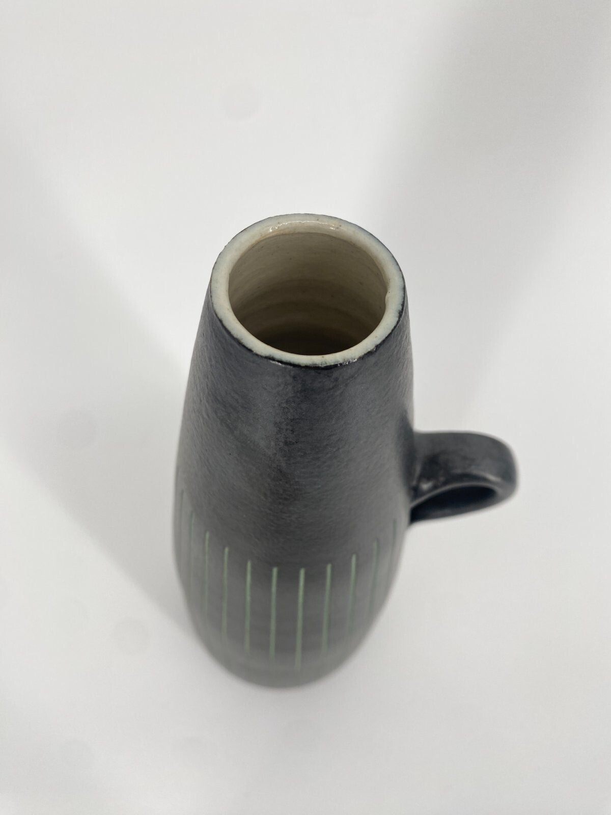 * STUDIOKERAMIK HENKEL VASE KRUG GESTREIFT MATT ANTHRAZIT 29CM