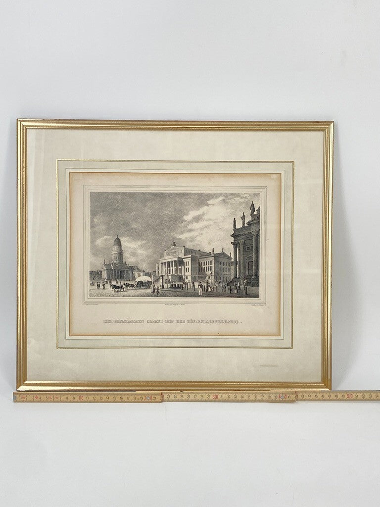 * ORIGINAL LITHOGRAFIE 1840 GENDARMENMARKT DOM SCHAUSPIELHAUS BERLIN ANTIK
