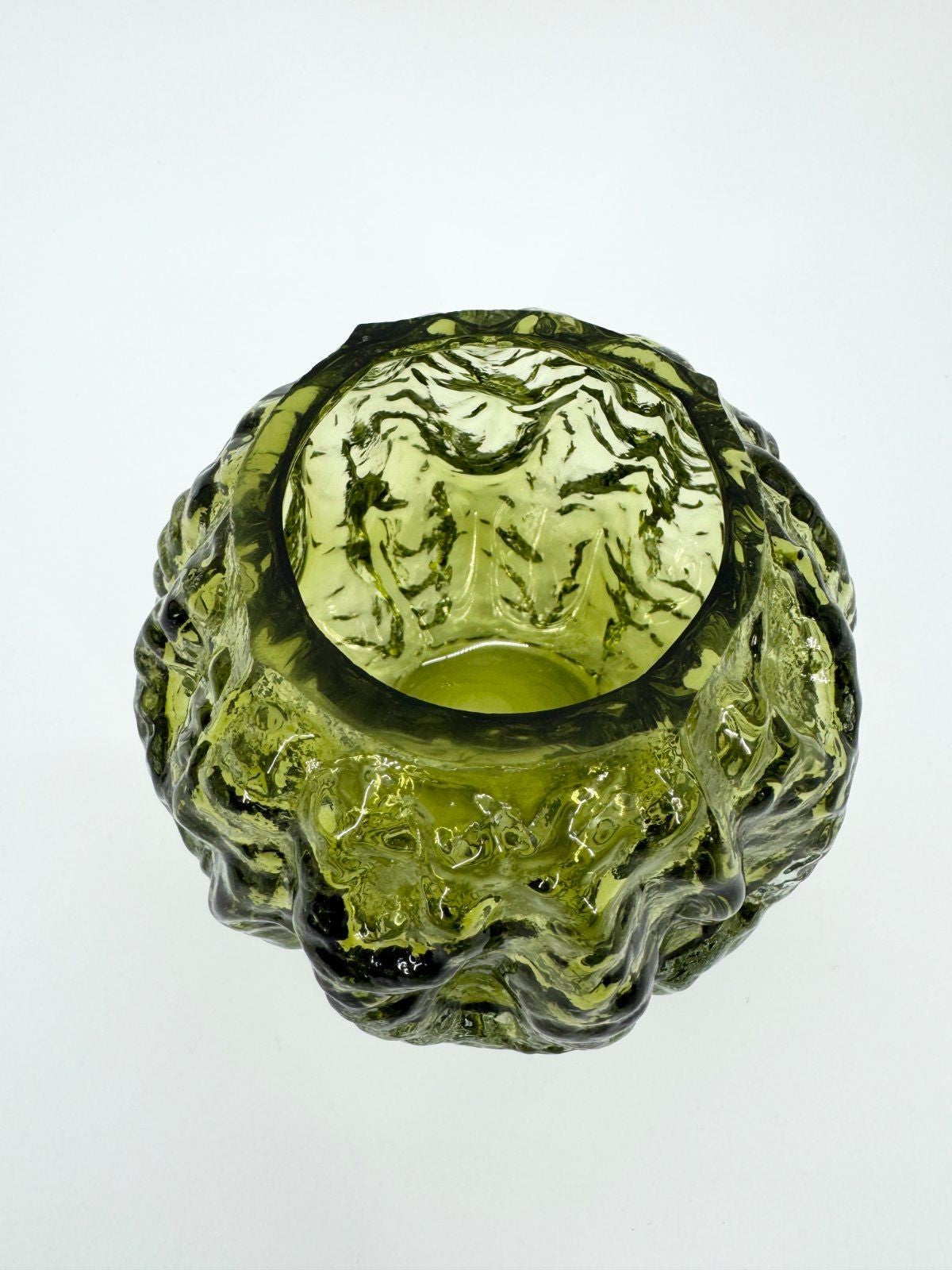 VASE INGRID GLAS KUGEL KUGELVASE 60ER EISGLAS GRÜN VINTAGE