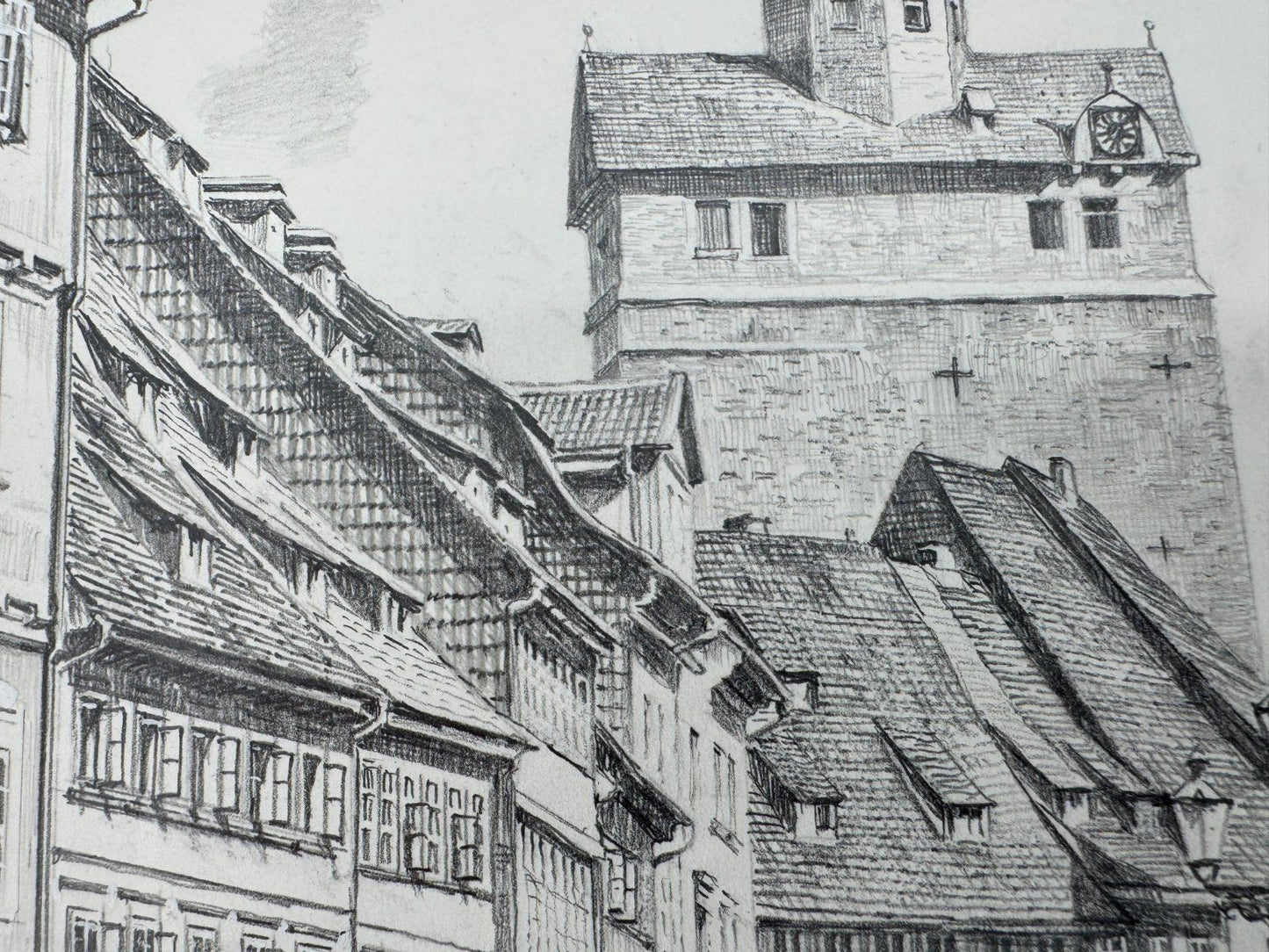 * HEINZ WEHLISCH ZEICHNUNG OSTERODE AM HARZ KORNMARKT 1880 ANSIC