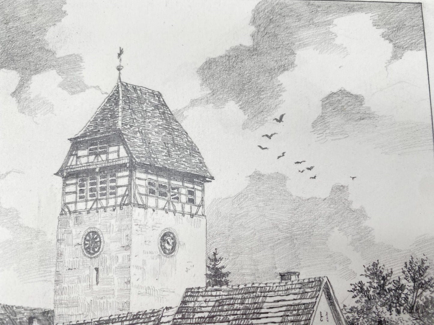 HEINZ WEHLISCH ZEICHNUNG TAILFINGEN PETERSKIRCHE UM 1910 SIGNIERT