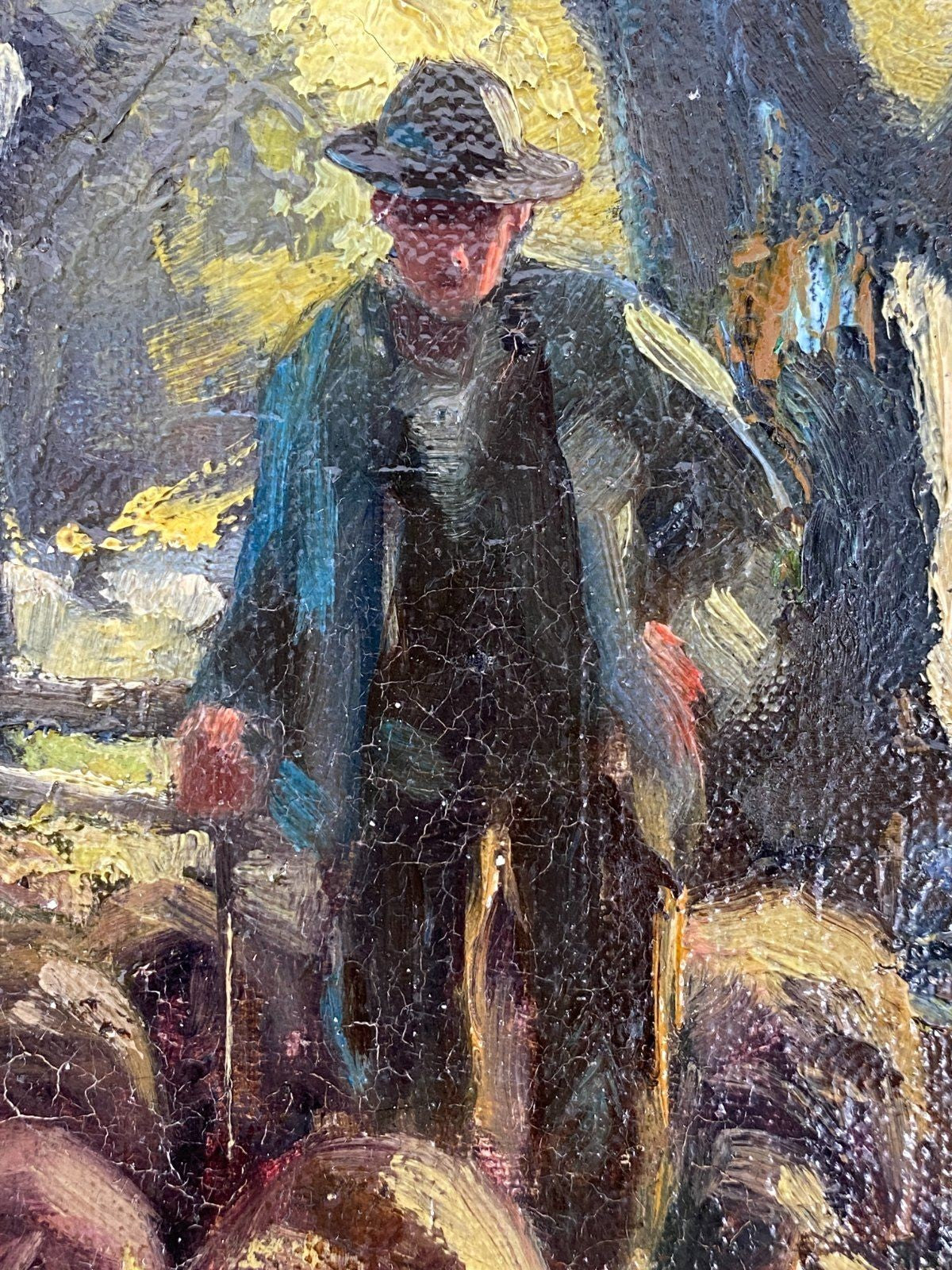*ÖLGEMÄLDE ALEXANDER LIPTAI HIRTE MIT SCHAFEN GEGENLICHT LEINWAND