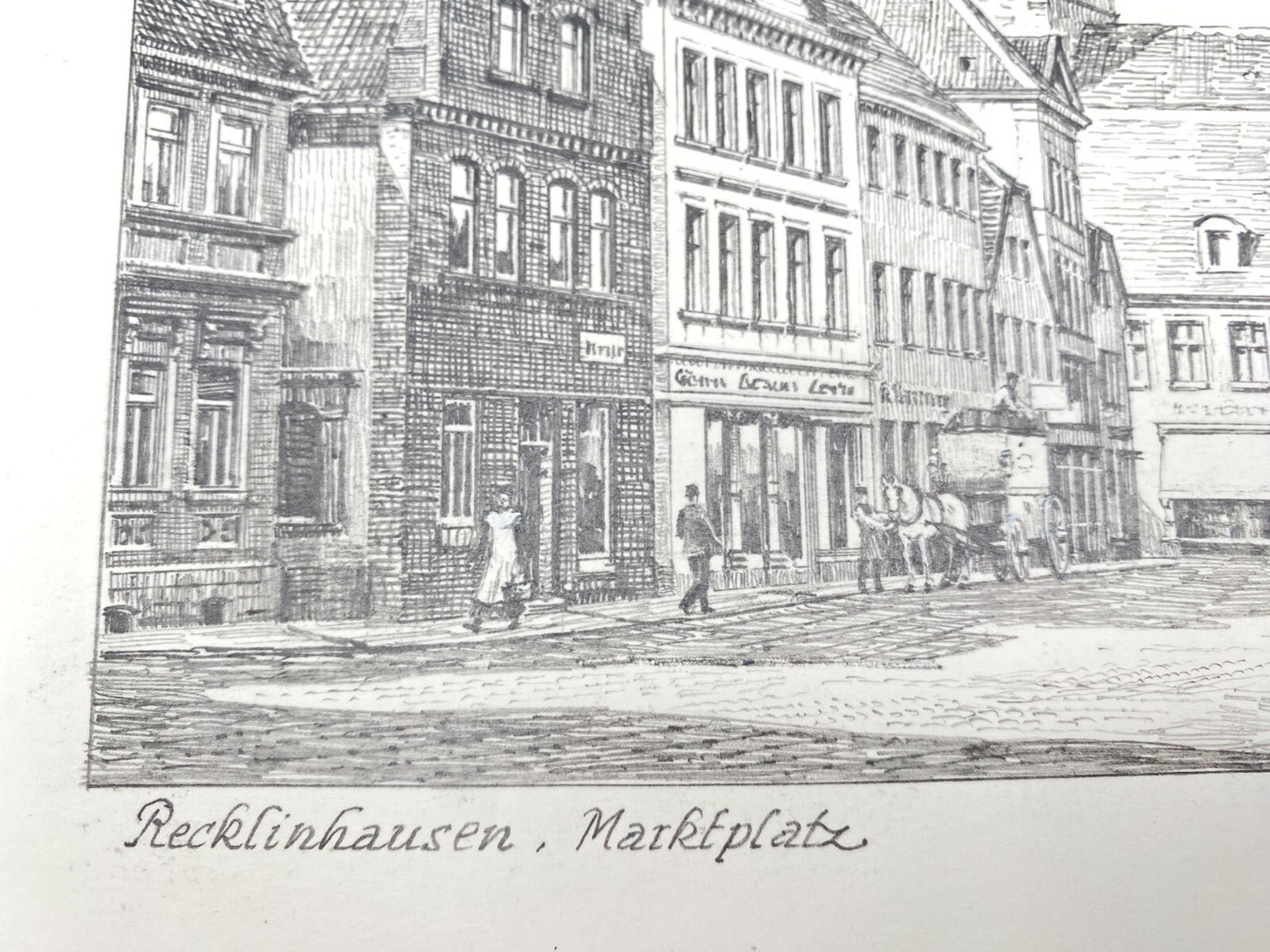 HEINZ WEHLISCH ZEICHNUNG RECKLINGHAUSEN MARKTPLATZ UM 1915 HANDSIGNIERT