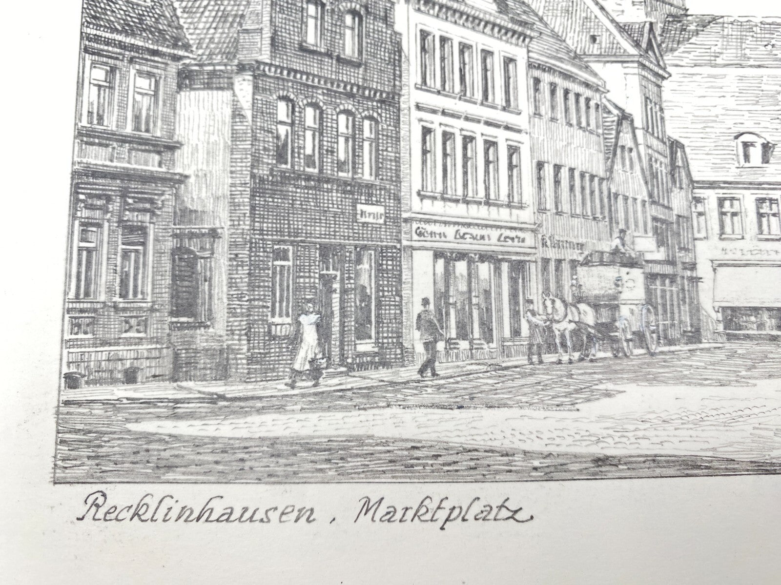 HEINZ WEHLISCH ZEICHNUNG RECKLINGHAUSEN MARKTPLATZ UM 1915 HANDSIGNIERT