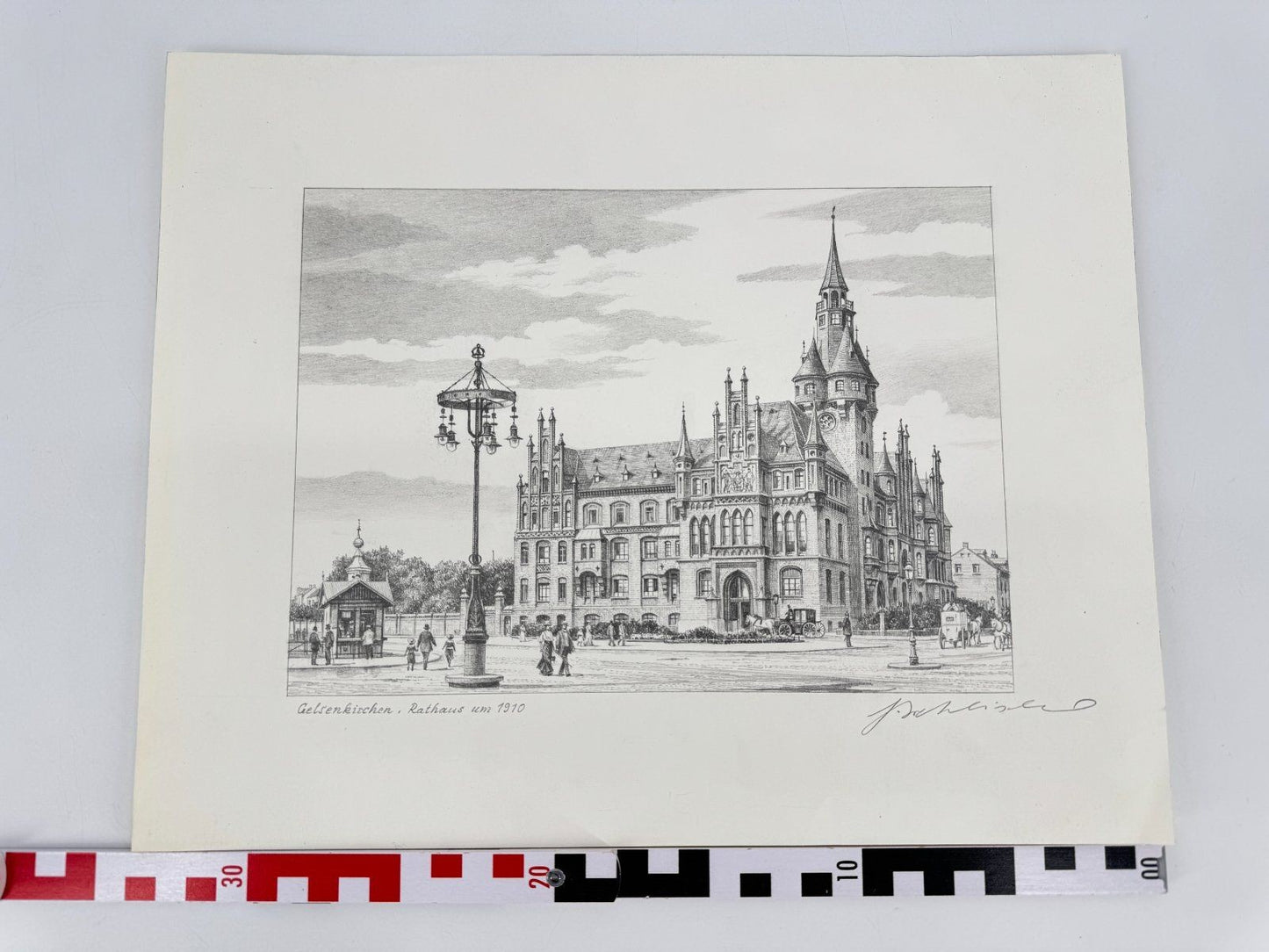 * HEINZ WEHLISCH ZEICHNUNG GELSENKIRCHEN RATHAUS UM 1910 ANSICHT