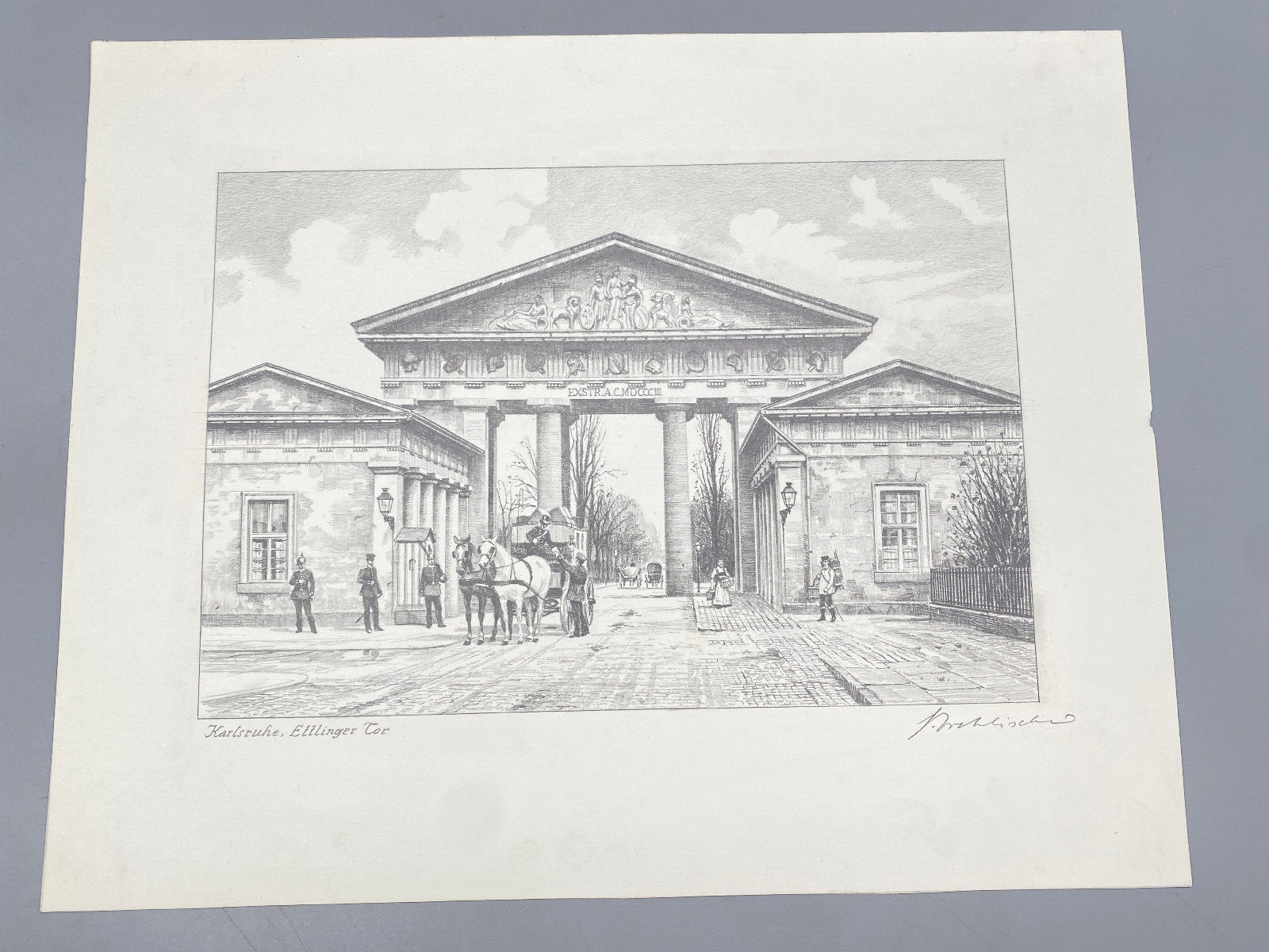 HEINZ WEHLISCH  3X ZEICHNUNGEN KARLSRUHE ETTLINGER TOR STÄNDEHAUS ORIGINAL