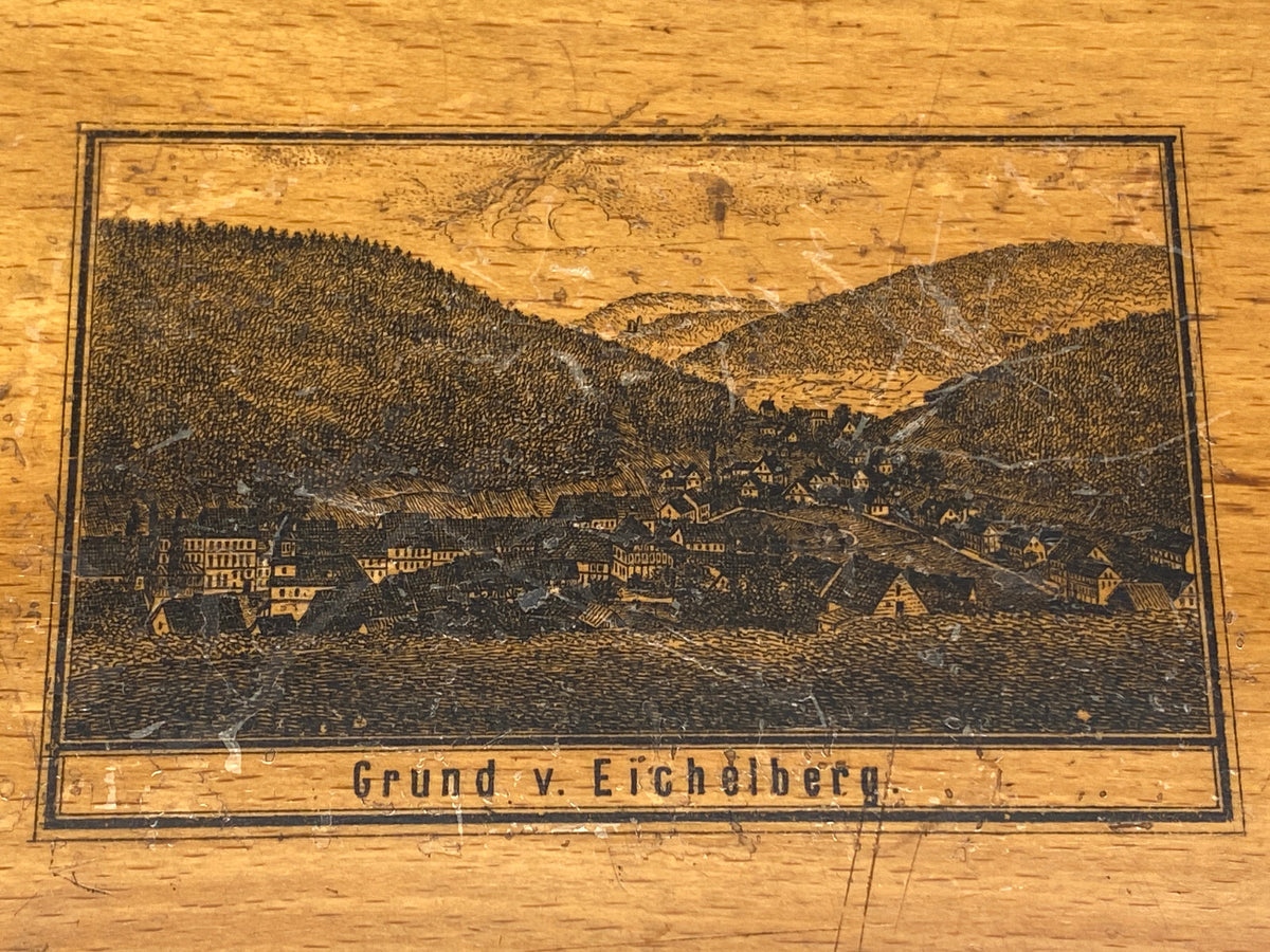 HOLZSCHATULLE KISTE DECKELDOSE ORTSANSICHT AK BAD GRUND EICHELBERG HARZ