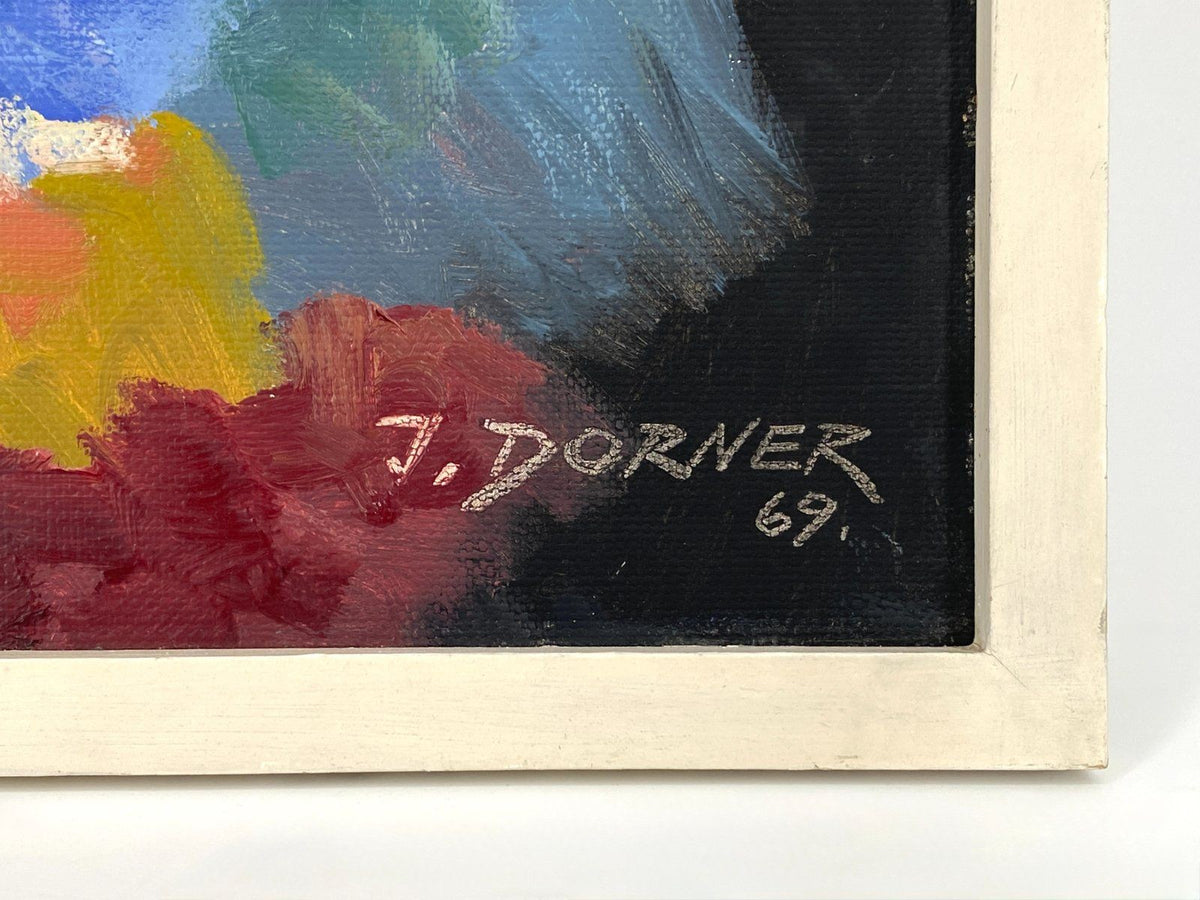 *ÖLGEMÄLDE JOSEF DORNER BLUMEN MALVEN BLÜTEN 1969 STUTTGART SIGN