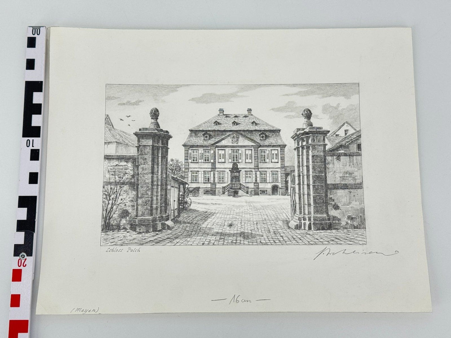 * HEINZ WEHLISCH ZEICHNUNG SCHLOSS POLCH MAYEN ANSICHT SIGNIERT
