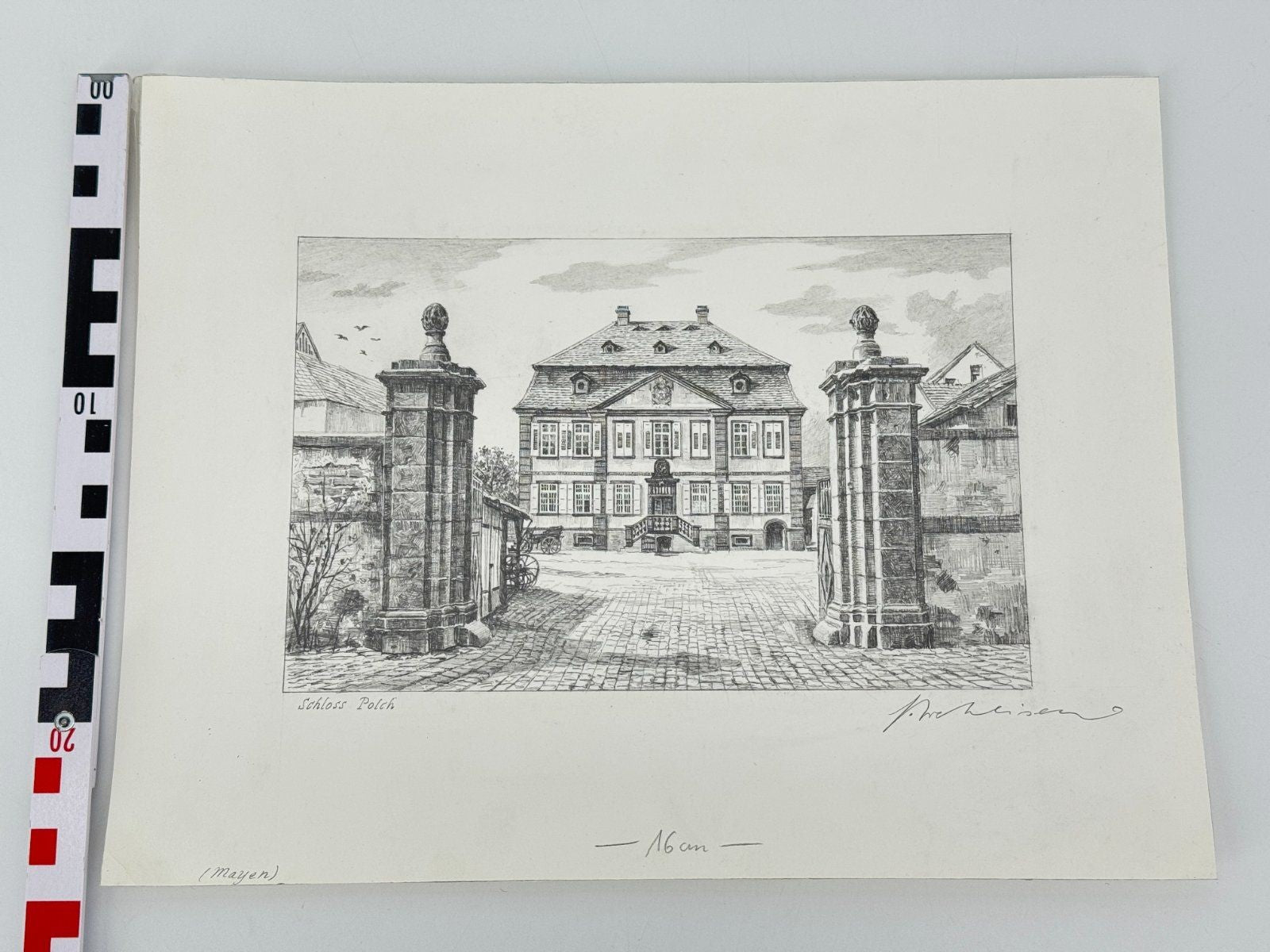 * HEINZ WEHLISCH ZEICHNUNG SCHLOSS POLCH MAYEN ANSICHT SIGNIERT