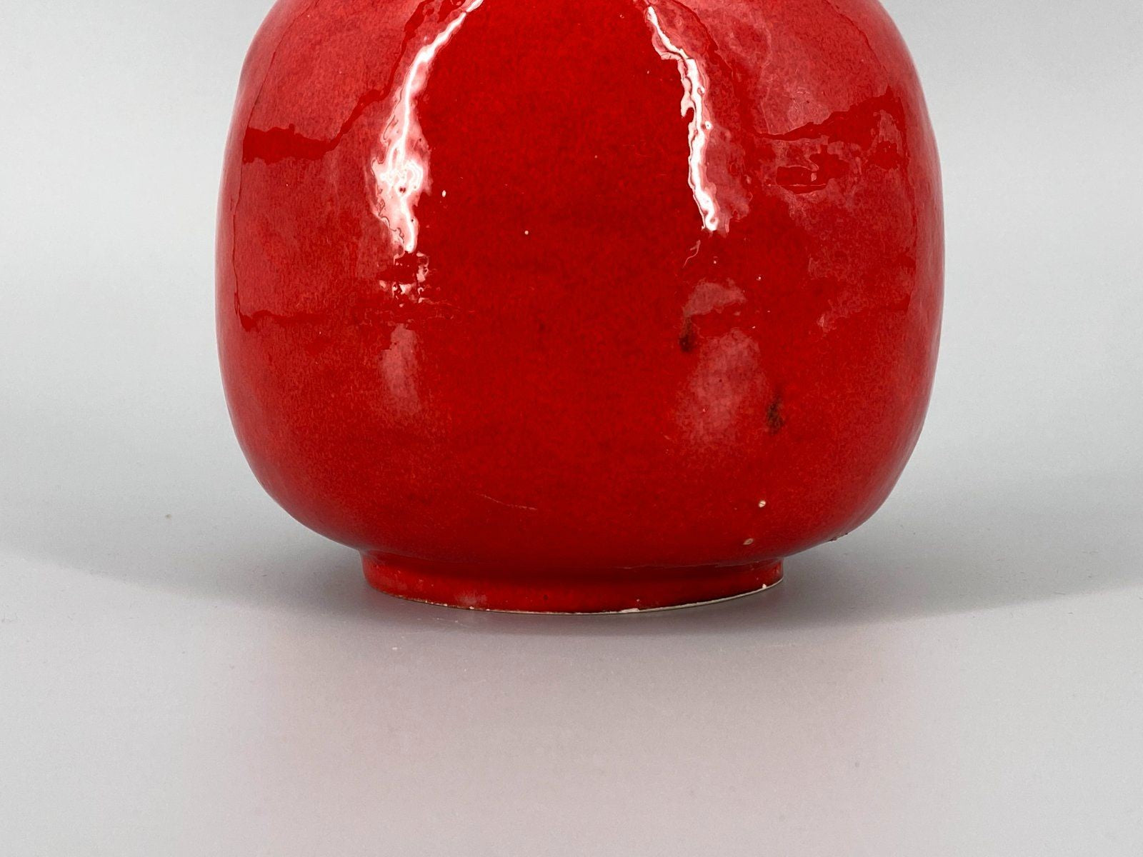 * VASE GERMAN POTTERY ROT KRUG HENKEL GLÄNZEND VINTAGE 70er