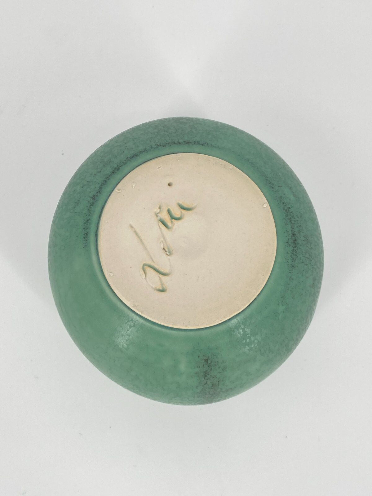 * STUDIOKERAMIK VASE RUND OVAL JADE GRÜN MARMORIERT RINGE VINTAGE