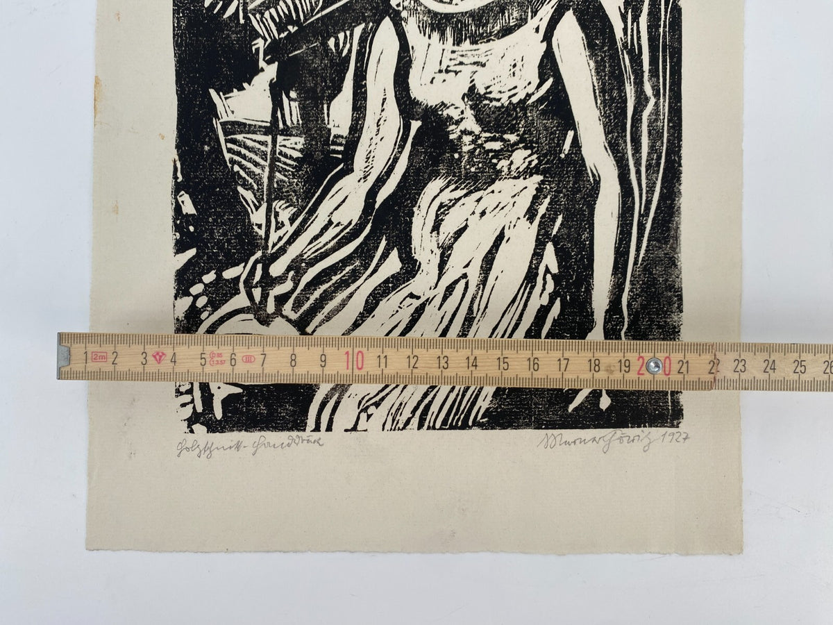 *1v2 WERNER GÖRITZ HOLZSCHNITT  SIGNIERT 1927 MÄDCHEN MIT ZIEHBRUNNEN ORIGINAL