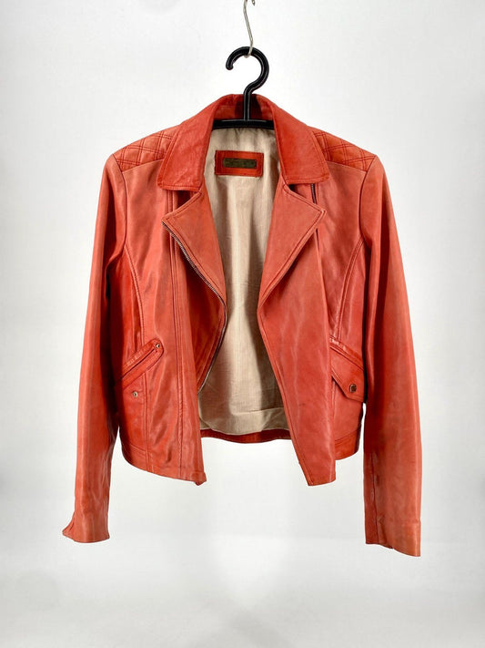* LEDERJACKE S/M WEICH MASSIMO DUTTI KORALLE LACHS APRICOT DAMEN