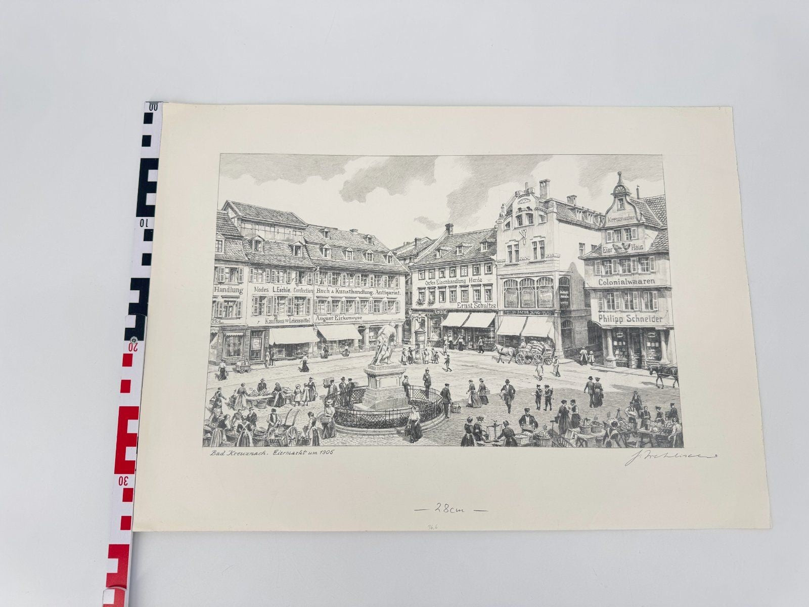 * HEINZ WEHLISCH ZEICHNUNG BAD KREUZNACH EIERMARKT ANSICHT UM 190