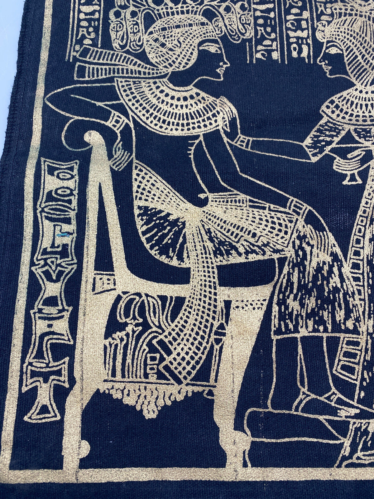TASCHE BEUTEL LEINEN SCHWARZ MIT GOLDDRUCK ÄGYPTISCHE ZEICHEN EGYPT ALT VINTAGE