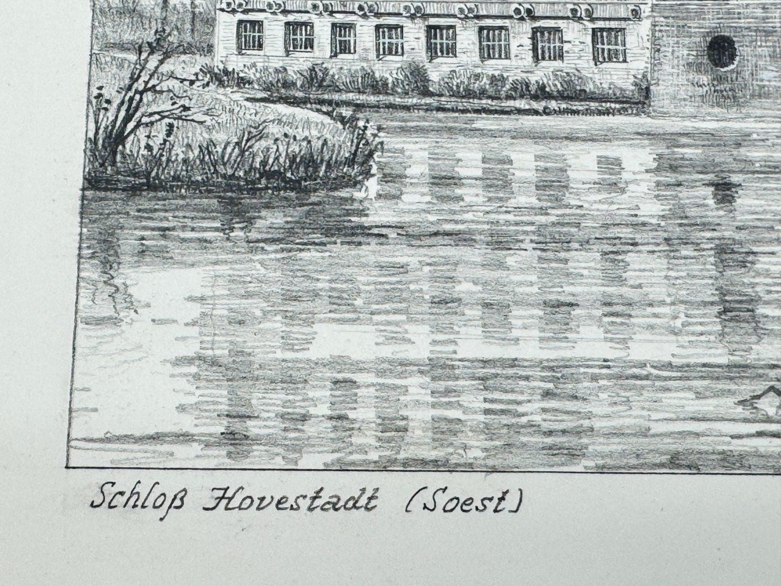 * HEINZ WEHLISCH ZEICHNUNG SCHLOß HOVESTADT SOEST ANSICHT SIGNIER