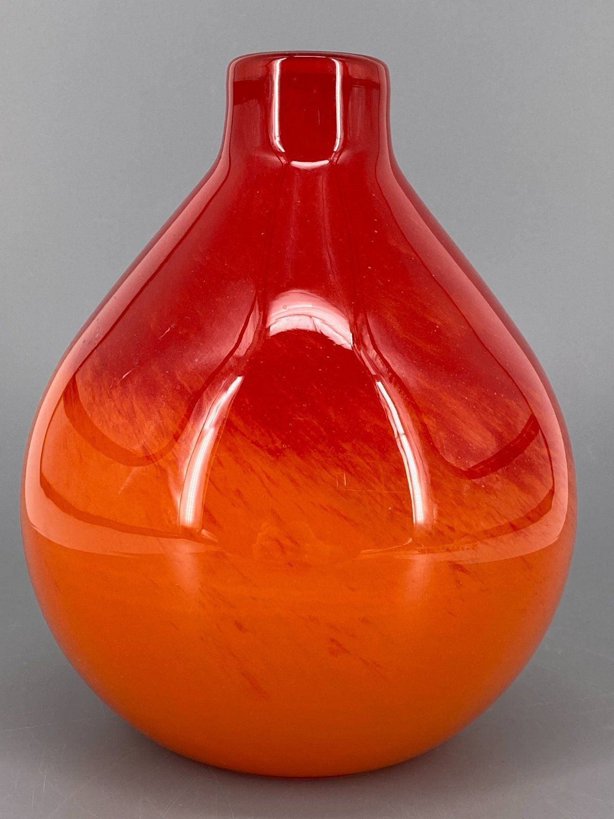 * GROßE GLAS VASE MUNDGEBLASEN ORANGE ROT VERLAUF VINTAGE DESIGN