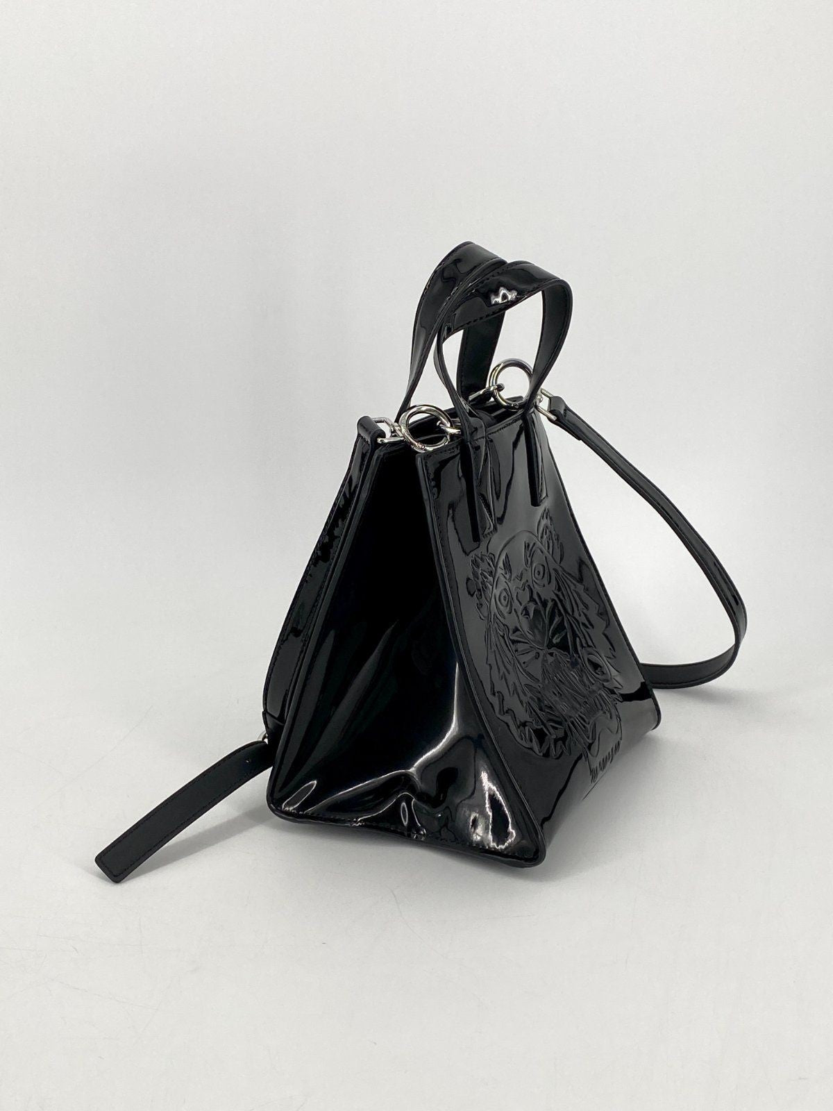 * KENZO PARIS HANDTASCHE UMHÄNGETASCHE TIGER LACKLEDER SCHWARZ