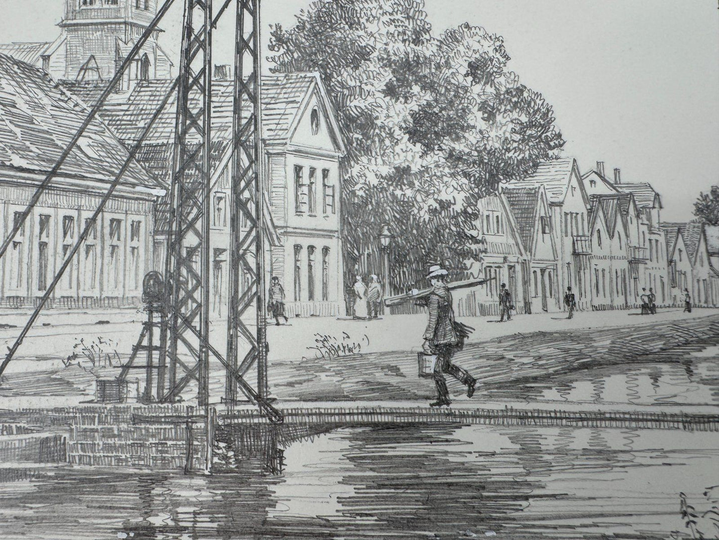 * HEINZ WEHLISCH ZEICHNUNG PAPENBURG ZUGBRÜCKE ANSICHT SIGNIERT