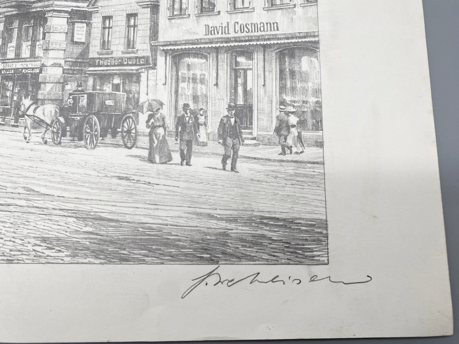 DEUTSCHER KÜNSTLER HEINZ WEHLISCH ZEICHNUNG RECKLINGHAUSEN MARKT 1900 SIGNIERT