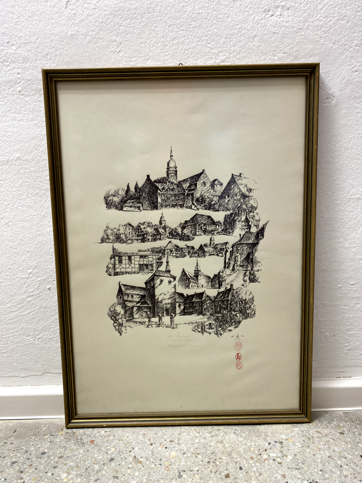 * RADIERUNG DRUCK DORF BILD SZENERIE SIGNIERT PAUL GERHARD 87 LIMITIERT 13/36