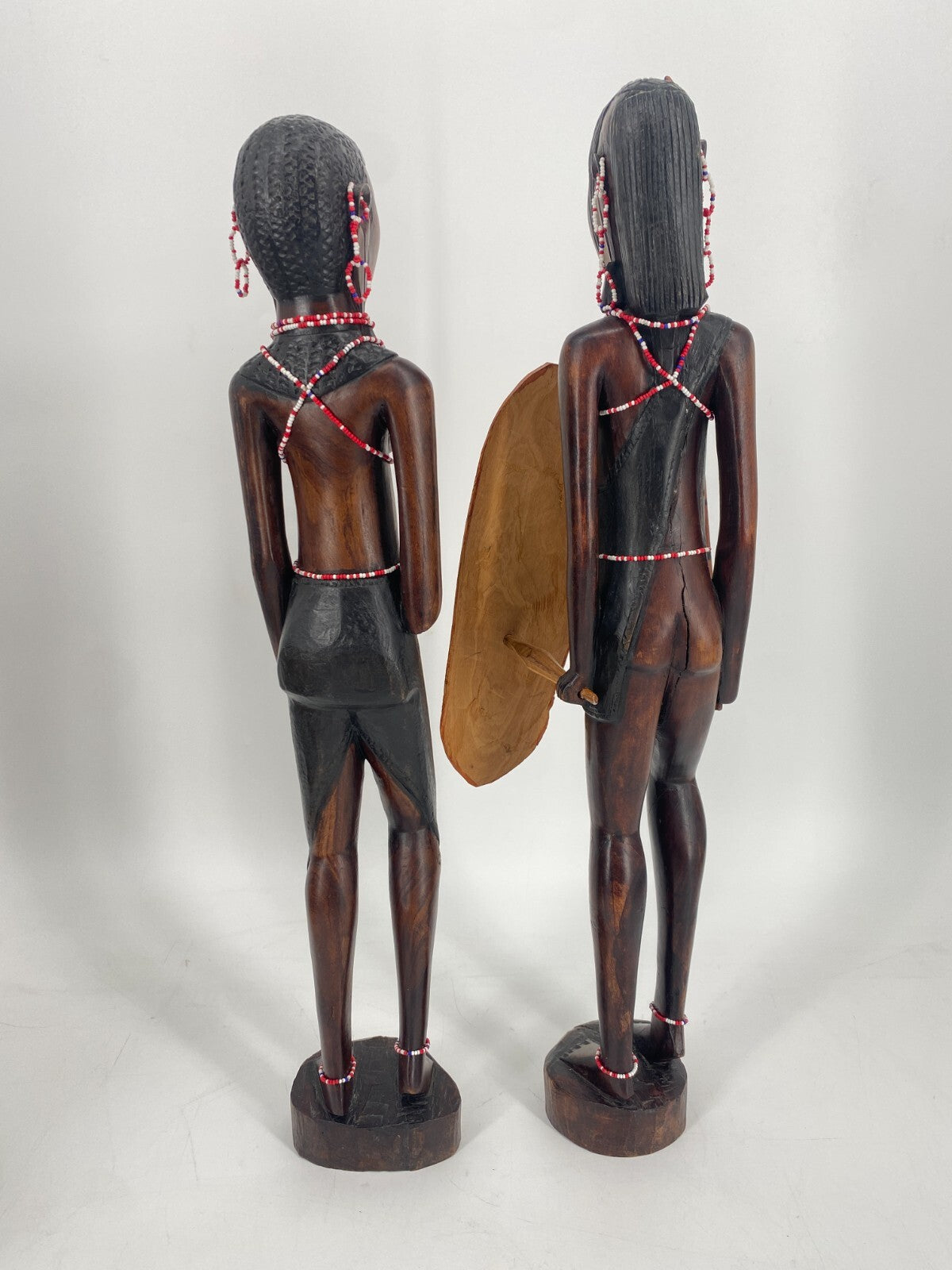 * 2 STK HOLZ FIGUREN MASSAI KENIA AFRIKA MANN FRAU STATUETTE SKULPTUR VINTAGE