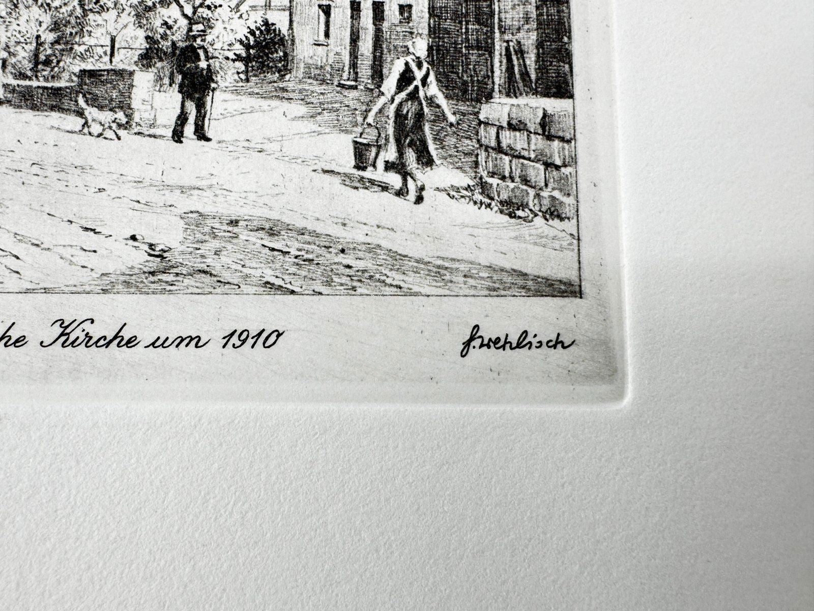 * HEINZ WEHLISCH ORIGINAL RADIERUNG ONSTMETTINGEN EVANGELISCHE KIRCHE 1910 ANSIC