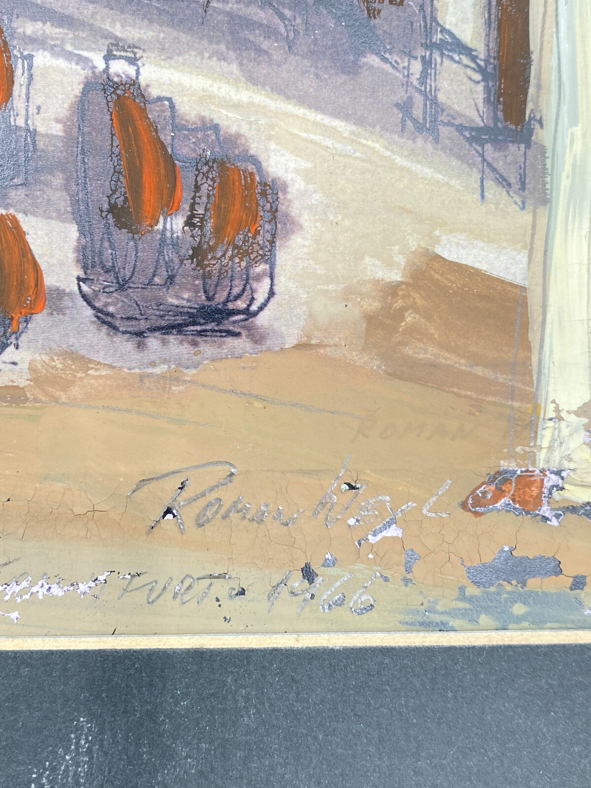 * BILD ACRYL ÖL GEMÄLDE ROMAN WEYL MARSKI URAUFFÜHRUNG 1966 BÜHNENBILD VINTAGE
