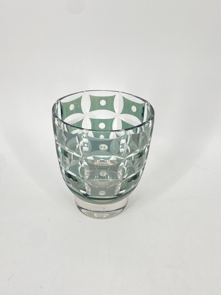 * VASE BÖHMISCHES GLAS ART DECO TOPF TÜRKIS BLAU GRÜN GESCHLIFFEN PUNKTE