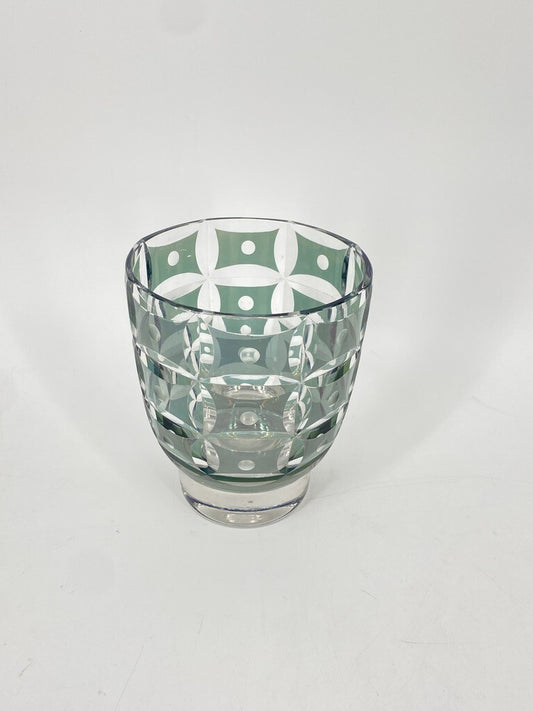 * VASE BÖHMISCHES GLAS ART DECO TOPF TÜRKIS BLAU GRÜN GESCHLIFFEN PUNKTE