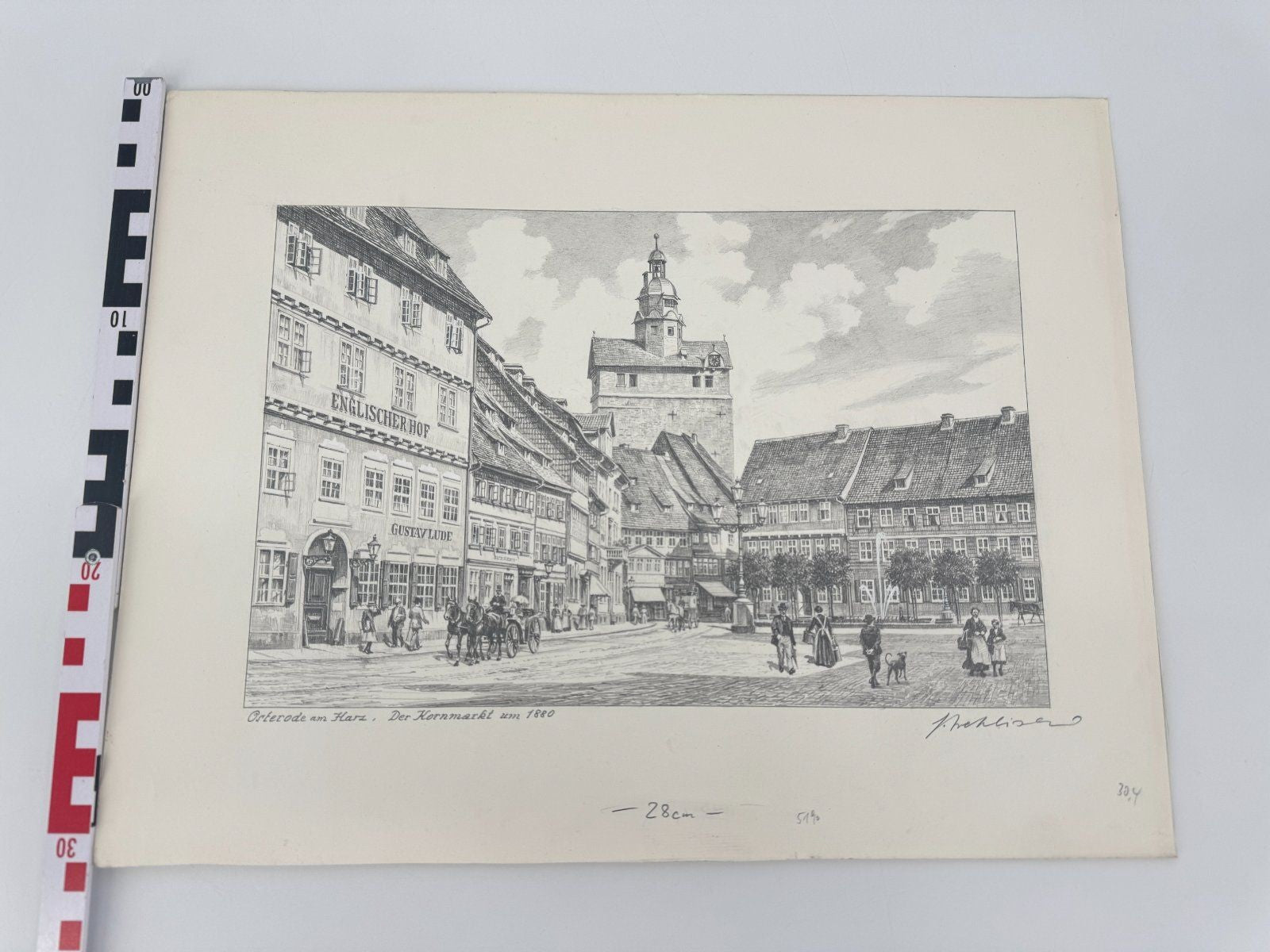 * HEINZ WEHLISCH ZEICHNUNG OSTERODE AM HARZ KORNMARKT 1880 ANSIC