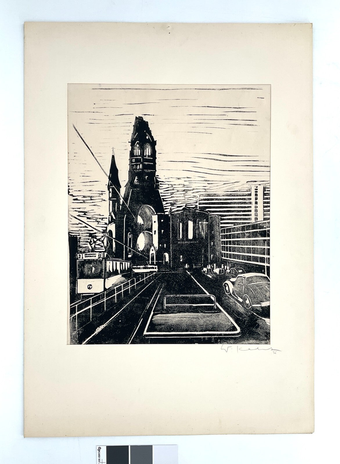 *LINOLSCHNITT WALTER KALOT BERLIN BREITSCHEIDPLATZ ZOO 1956 ORIGINAL EXPRESSIONI