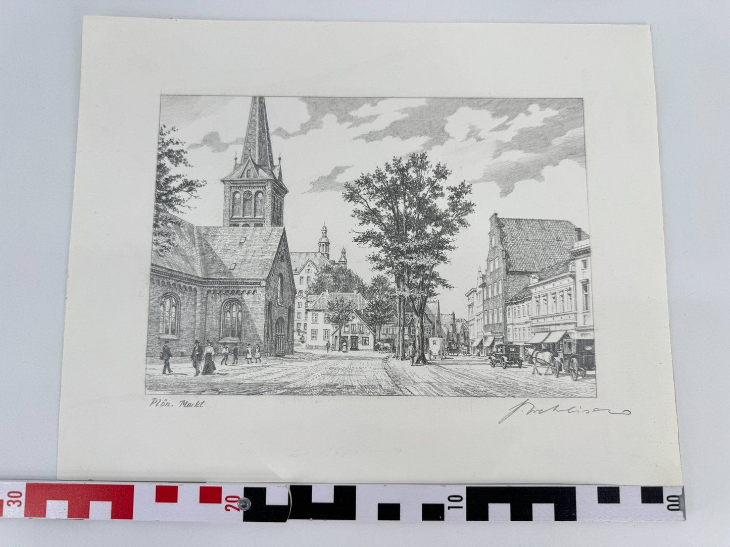 * HEINZ WEHLISCH ZEICHNUNG PLÖN MARKT ANSICHT SIGNIERT