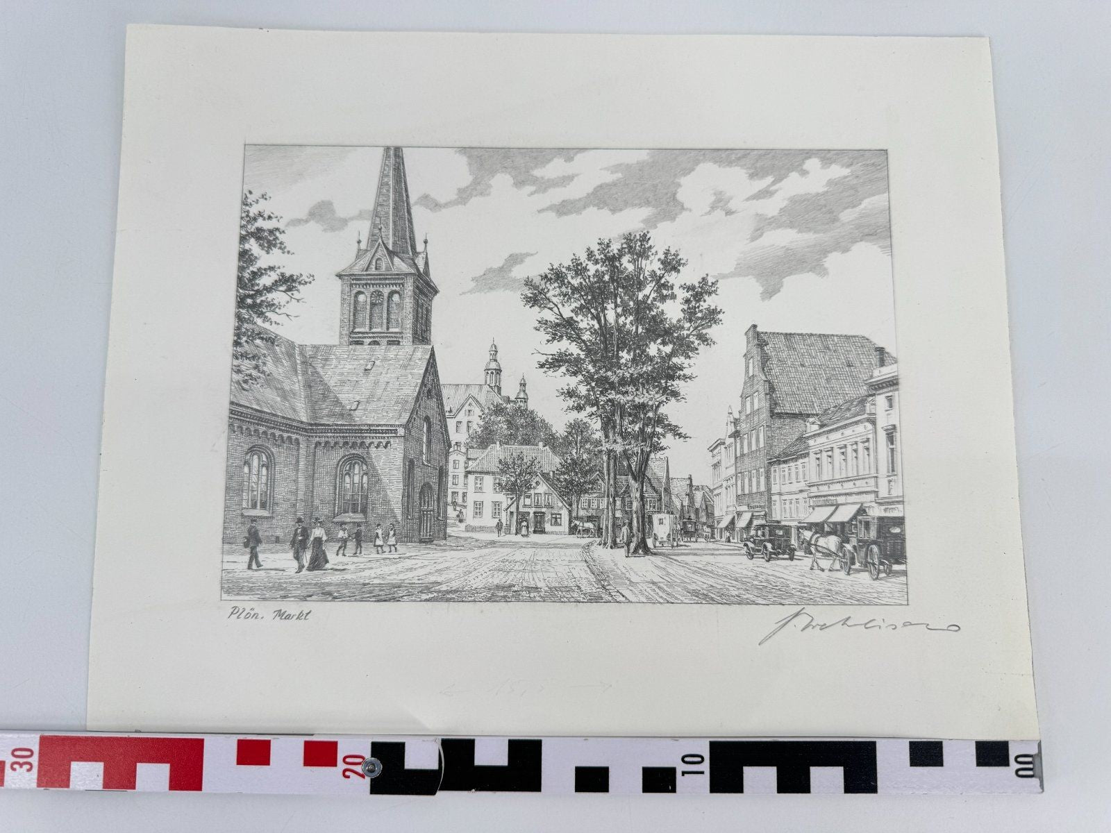 * HEINZ WEHLISCH ZEICHNUNG PLÖN MARKT ANSICHT SIGNIERT