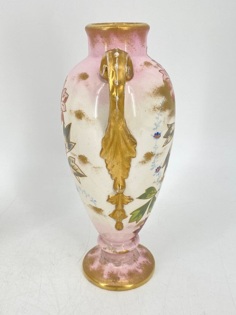 * 2 x VASE PRUNKVASE HENKELVASE BONN FRANZ ANTON MEHLEM PORZELLAN GOLD FLORAL