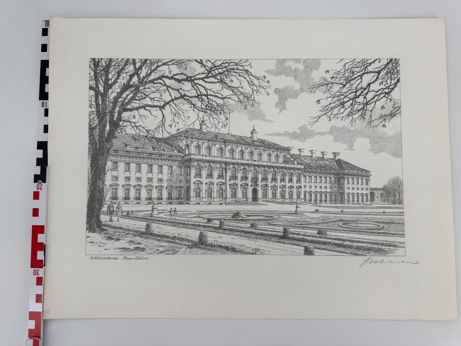 * HEINZ WEHLISCH ZEICHNUNG SCHLEISSHEIM NEUES SCHLOSS ANSICHT SIGNIERT
